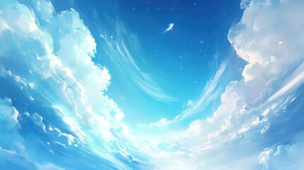 Poster - Ethereal blue sky filled with soft swirling clouds creating a dreamlike serene atmosphere perfect for peaceful backgrounds or artwork.