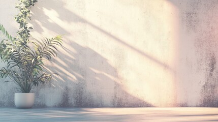 Wall Mural - Elegant Soft Blurred Gradient Concrete Wall with Shadows and Greenery Accents in Urban Decor Setting