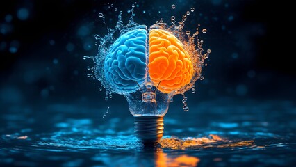 Poster - Dynamic brain water splash concept abstract science art studio environment bold viewpoint creative visualization