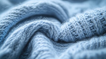 Poster - Sky Blue Wool Knit Fabric Close Up Texture Displaying Softness and Intricate Patterns for Textile and Fashion Designs