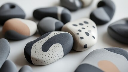 Sticker - Stylish Gray Abstract Polymer Clay Stones with Soft Camouflage Patterns for Modern Decorative Use