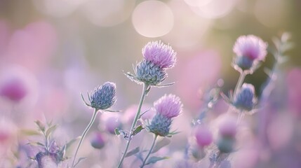 Poster - Pastel Floral Bokeh with Soft Focus Effects Creating a Dreamy Ambiance in Nature Photography