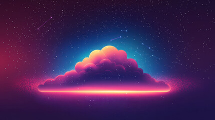 Wall Mural - neon cloud in a cosmic dreamscape: a single, glowing cloud floats against a backdrop of twinkling st