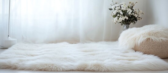 Poster - Soft luxurious fur carpet on a clean white backdrop perfect for home decor and contemporary interior design inspiration