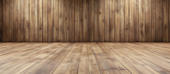 Poster - Rustic wooden floor and wall setting providing a versatile backdrop for photography and design applications in a spacious environment