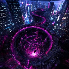 Poster - Luminous Cascading Ripples of Color and Motion Surging Through a Futuristic Digital Cityscape of Intricate Geometric Patterns and Swirling Data Streams