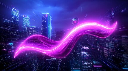 Poster - Mesmerizing digital cityscape with a captivating wave of light displaying quantum fluctuations