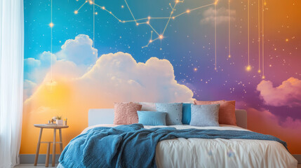 Wall Mural - celestial dreamscape bedroom mural: transform your bedroom into a serene sanctuary with this dreamy 
