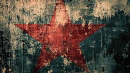 Poster - Grunge texture background with a distressed red star symbol on a weathered surface in vintage style