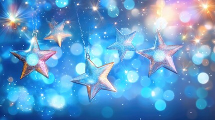 Canvas Print - Shimmering blue background with sparkling stars creating a dreamy galaxy effect ideal for festive or whimsical themes.