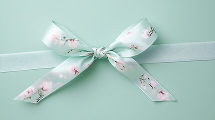 Wall Mural - Pale Green Floral Ribbon Bow on a Background