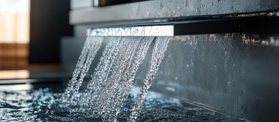 Poster - Serene close up of flowing water in a modern indoor pool highlighting tranquility and relaxation in a contemporary setting