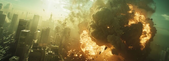 explosion nuclear bomb in middle big city destruction apocalypse