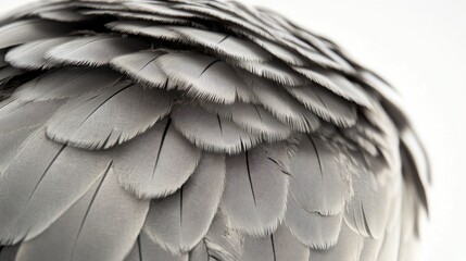 Poster - Close-up of African Grey Parrot Plumage Showcasing Intricate Feather Patterns on a Clean White Background