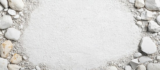 Poster - White pebbles and gravel background with empty space for text ideal for design projects or nature-themed advertisements.