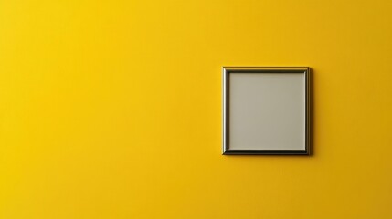 Poster - Silver frame on vibrant yellow wall with empty space for success business concept and creative ideas. Perfect for modern advertising.