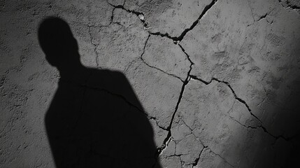 Poster - shadow cast on a cracked old gray cement wall creating a dramatic and textured backdrop for artistic