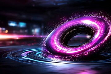 Poster - pulsing wave of luminous energy swirling in a quantum field of light shimmering digital fractals mes