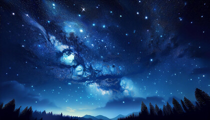Wall Mural - blue dark night time sky with many stars