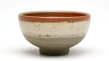 Poster - Handcrafted ceramic tea bowl with earthy tones showcasing a unique texture and design suitable for traditional tea ceremonies and decor.