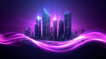 Poster - Captivating futuristic digital cityscape with a wave of shimmering kaleidoscopic lights pulsing quantum fluctuations of luminous energy