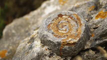Poster - Fossilized rock with spiral pattern showcasing natural geological formations and textures in outdoor environment