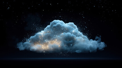 Wall Mural - celestial cloud: glowing embers within a luminous cloud formation against a dark night sky. a digita