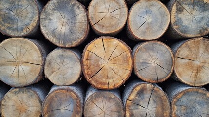 Poster - Wooden Timber Logs Stacked in Neat Rows for Forestry and Lumber Industry Use