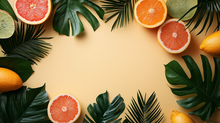 A neat and clean flat lay of fresh fruits, vegetables, and leafy greens, arranged creatively on a bright background, highlighting the simplicity and vibrancy of healthy food.