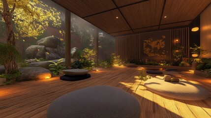 Aufkleber - Contemporary Zen Interior with Natural Elements for Virtual Reality Meditation and Relaxation Experiences