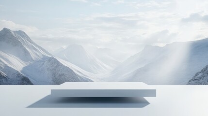 Aufkleber - Minimalist White Studio Display with Serene Mountain Landscape for Product Packaging Advertising 3D Visualization
