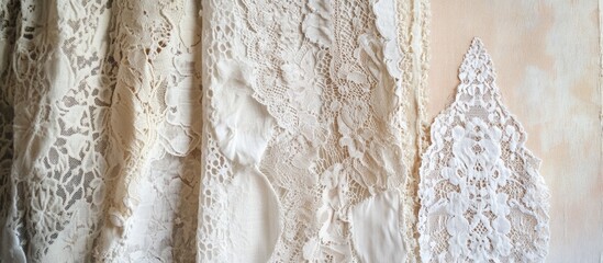 Aufkleber - Vintage wall featuring delicate antique lace fabric ideal for rustic decoration inspiration and home design aesthetics