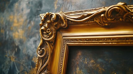 Poster - Elegant vintage gold frame with intricate details against a textured artistic background showcasing classic design elements.