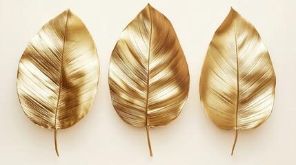 Poster - Elegant gold tropical leaves arranged on a white background for modern abstract decor and design inspiration.
