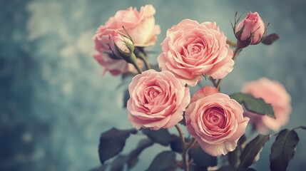 Aufkleber - Delicate vintage pink roses with soft background perfect for romantic and floral themed designs or decorations.