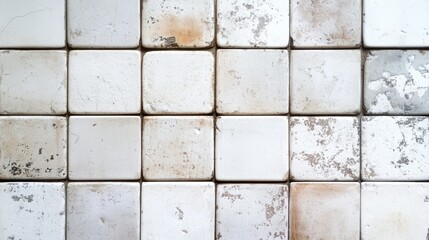 Aufkleber - Vintage white square tiles with stains displaying a textured background perfect for interior design and retro decor concepts.