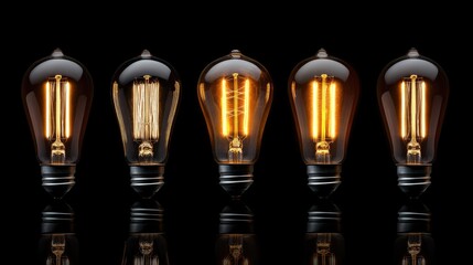 Poster - Retro style illuminated vintage light bulbs against a dark background reflecting warm ambiance and nostalgic charm in interior design.