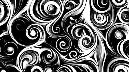 Wall Mural - Abstract black and white swirling pattern.