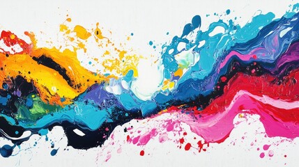 Poster - Vibrant abstract artwork with colorful waves and splashes on a white background ideal for contemporary design projects and creative applications