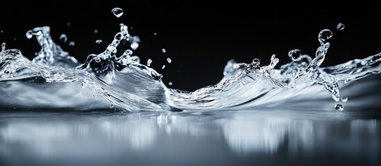 Aufkleber - Water splash from modern faucet symbolizing hygiene and freshness with droplets highlighting cleanliness and fluidity in a dark background.