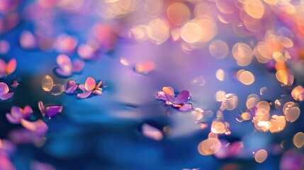 Sticker - Colorful Bokeh Background with Floating Petals Creating a Dreamy and Ethereal Atmosphere for Abstract Design and Artistic Projects