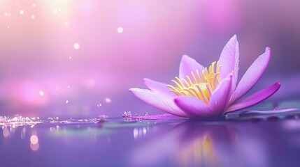 Poster - Violet water lily in bloom showcasing yellow pollen with a soft blurred background creating a serene and tranquil ambiance