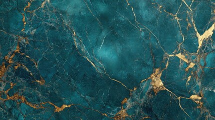Poster - Turquoise marble texture background featuring luxurious golden veins for elegant design and decoration purposes.
