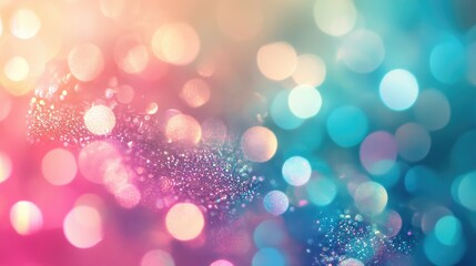 Poster - Colorful abstract background with soft blurred pink blue and green swirls and sparkling glitter bokeh for artistic and festive designs
