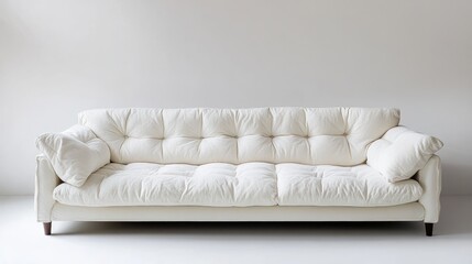 Poster - Cozy white sofa with plush cushions in a minimalistic living space highlighting comfort and modern interior design aesthetics