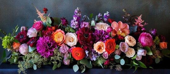Aufkleber - Elegant wedding bouquet featuring a vibrant mix of assorted flowers beautifully arranged as a centerpiece on a decorative table.