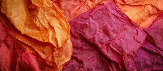 Poster - Textured silk fabric in vibrant red and orange shades with natural creases and ample blank space for creative text or design elements