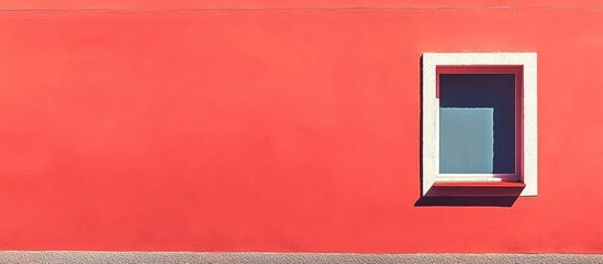 Aufkleber - Bold red wall with window providing an eye-catching texture for contemporary design projects and backgrounds.