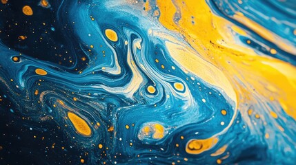 Sticker - Vibrant Blue and Yellow Cosmic Swirls Abstract Art for Creative Backgrounds and Designs