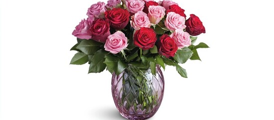 Aufkleber - Elegant arrangement of vibrant pink and red roses in a decorative vase ideal for